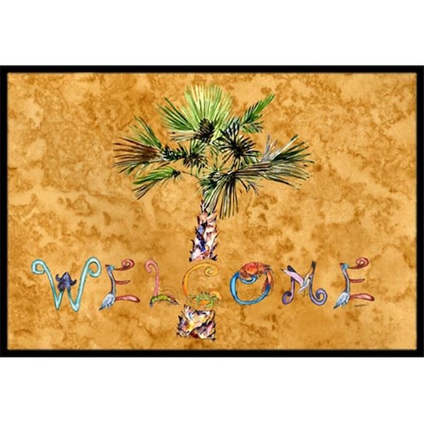 Carolines Treasures 8709MAT Welcome Palm Tree On Gold Indoor & Outdoor Mat; 18 x 27 in. 8709MAT - main